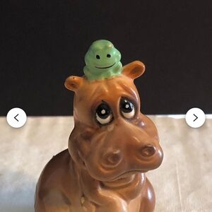 Charming Brown Hippo Figurine with Green Frog